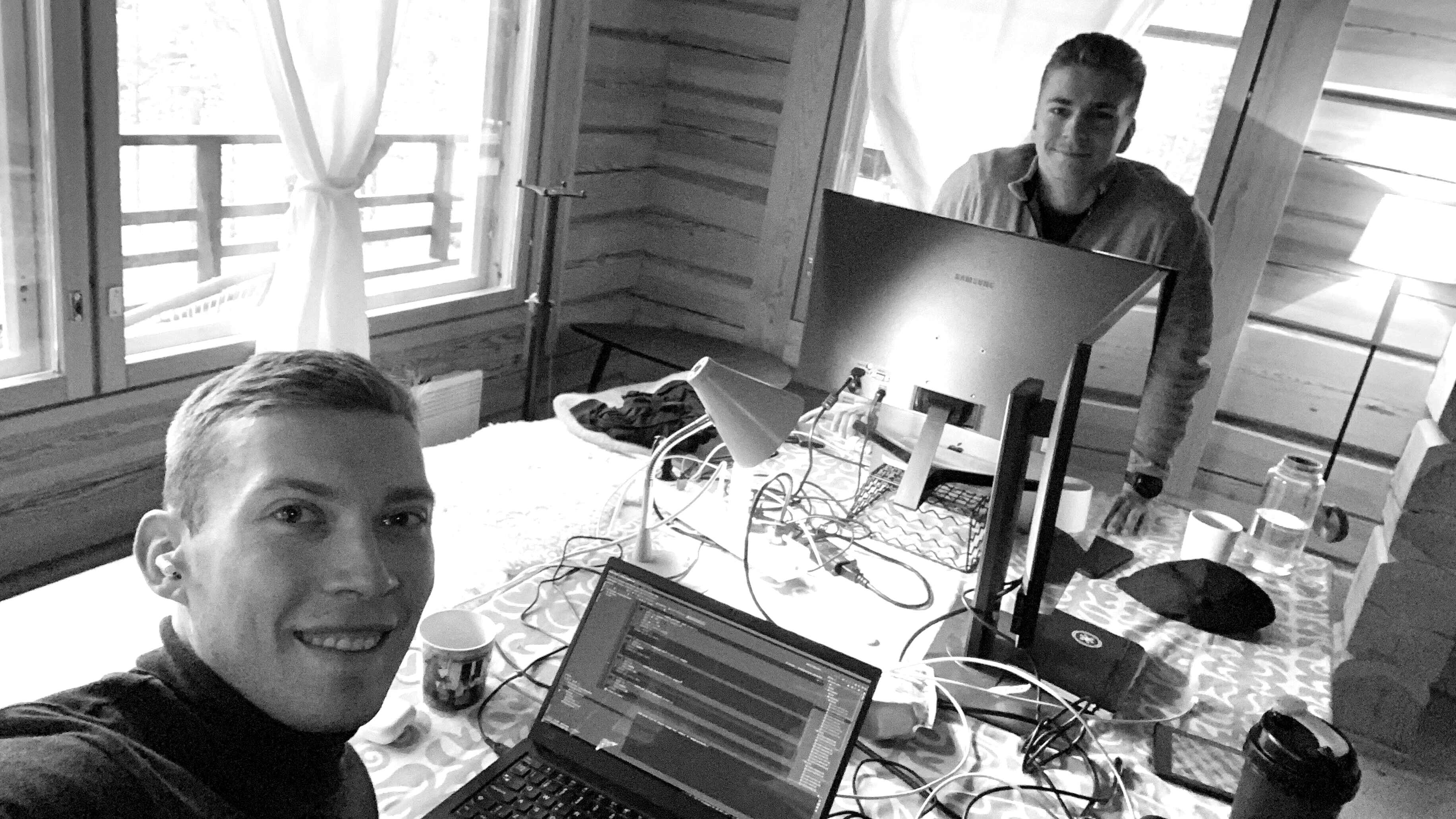 The team working at a cottage on launch weekend