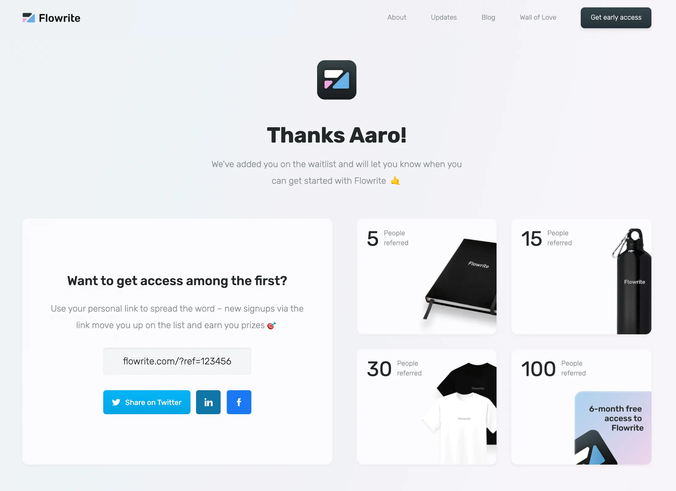Flowrite confirmation page