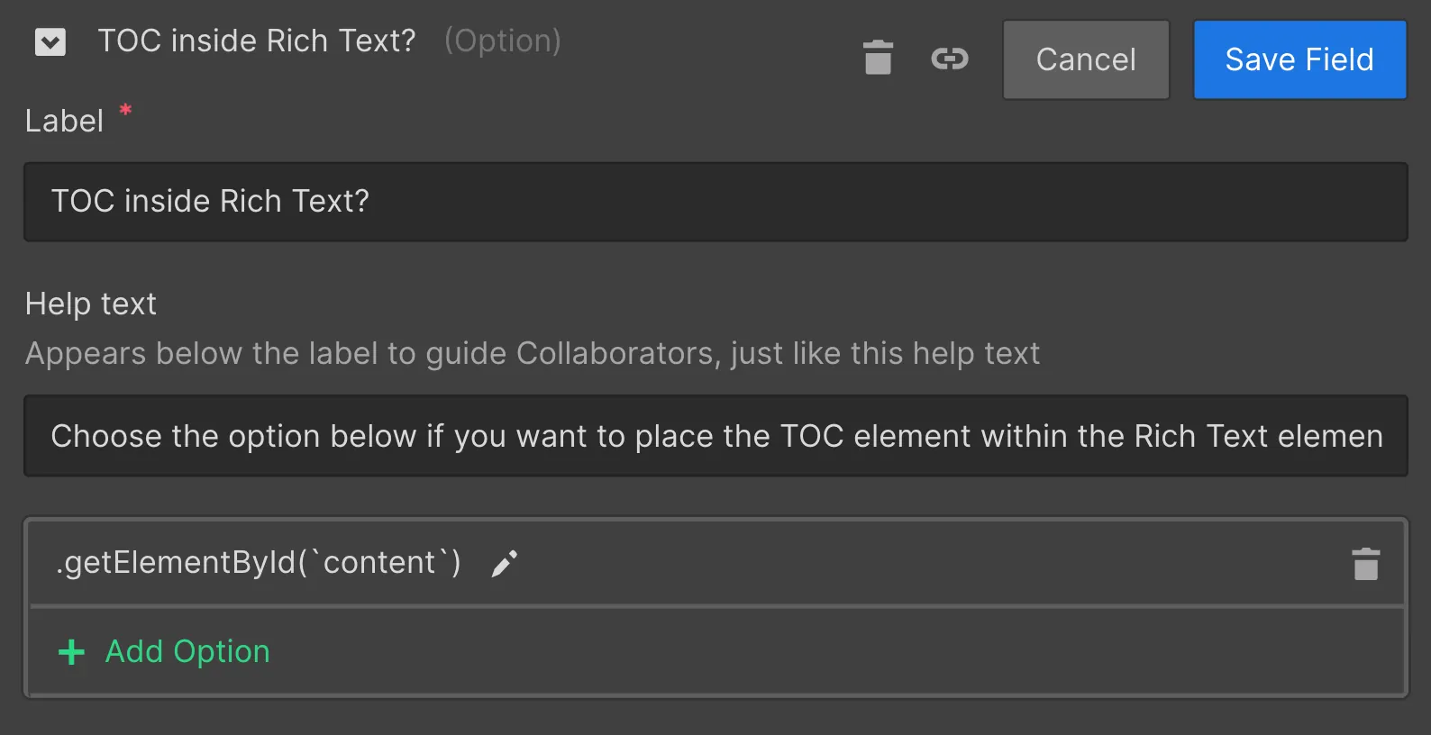 Inline ToC selector